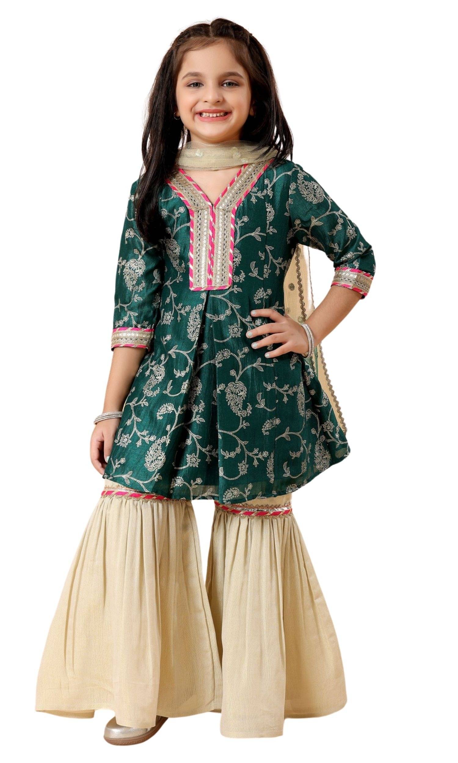     			MASTARANG Girls Polyester Kurti with Sharara ( Pack of 1 , Dark Green )