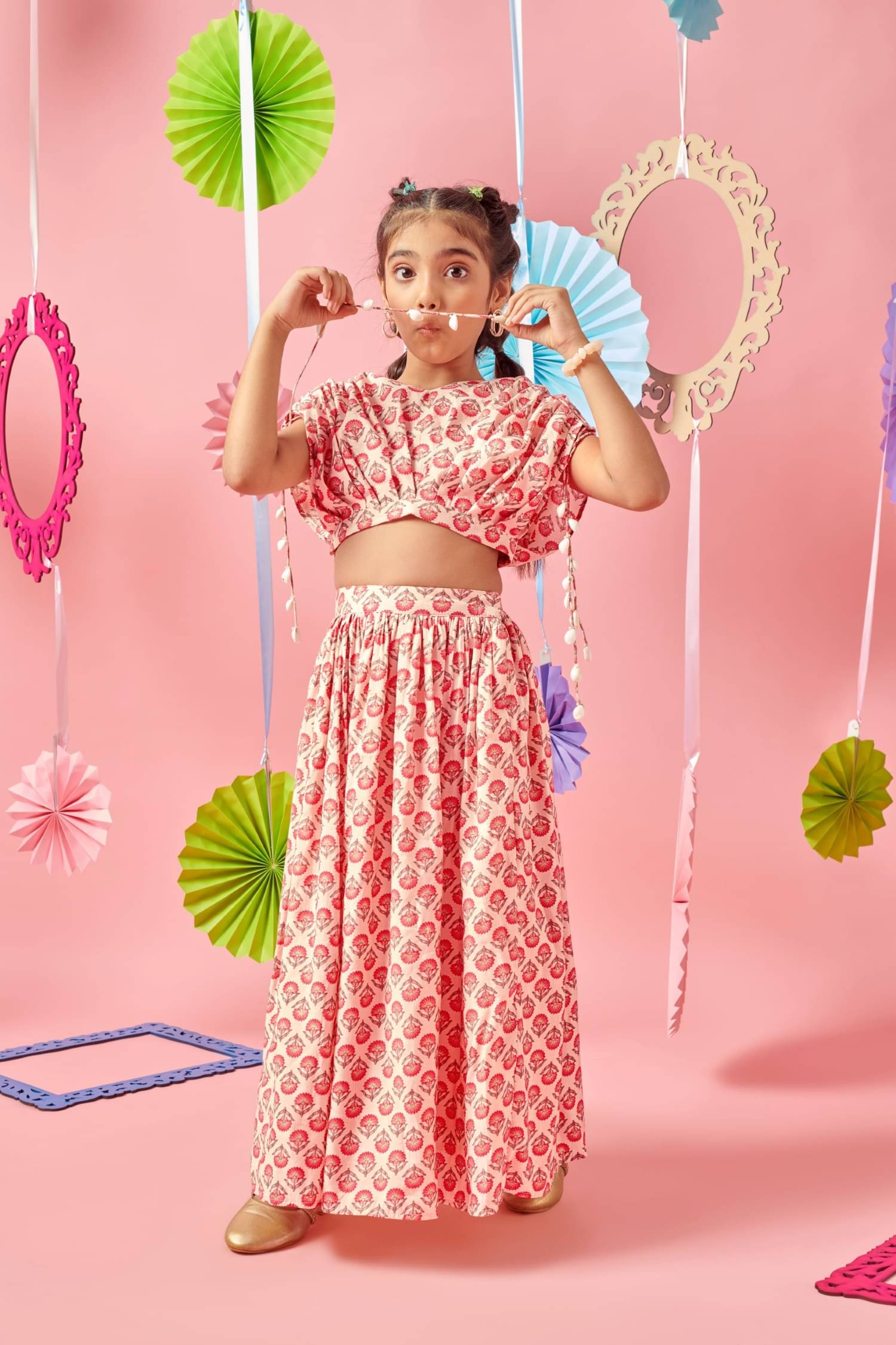     			MASTARANG Polyester Lehenga Choli Set For Girls ( Pack of 1 , Coral )