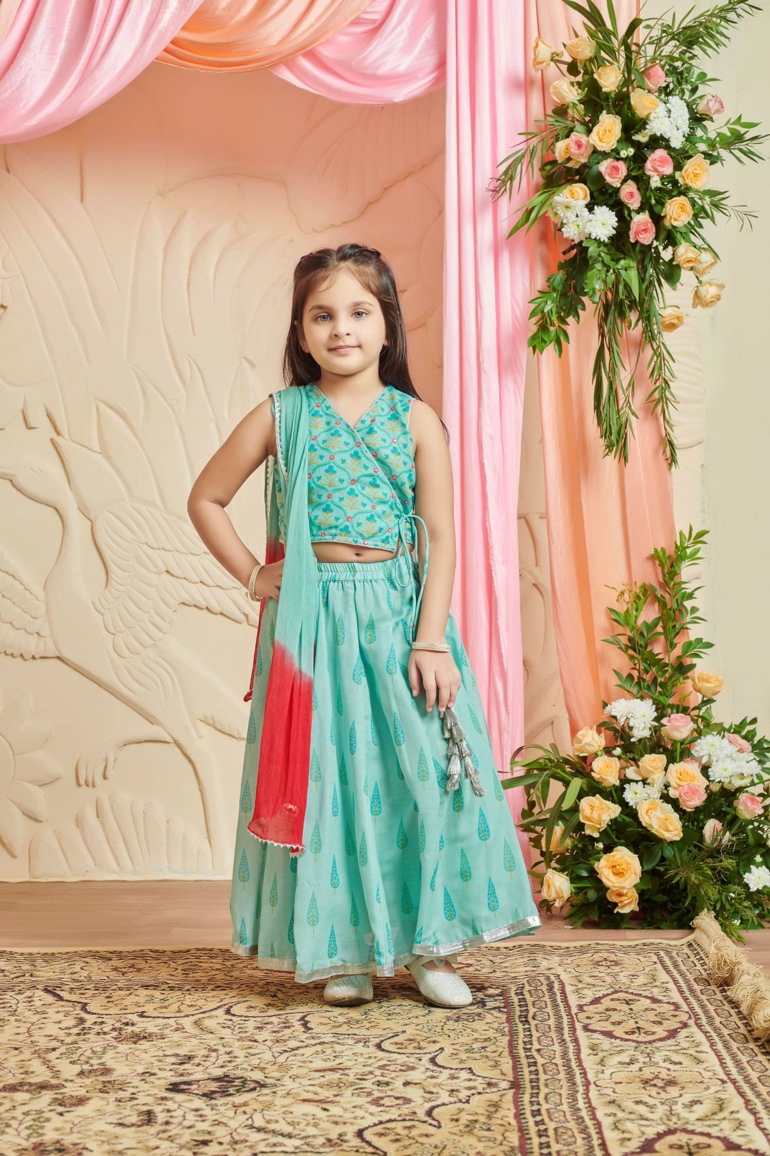     			MASTARANG Polyester Lehenga Choli Set For Girls ( Pack of 1 , Green )