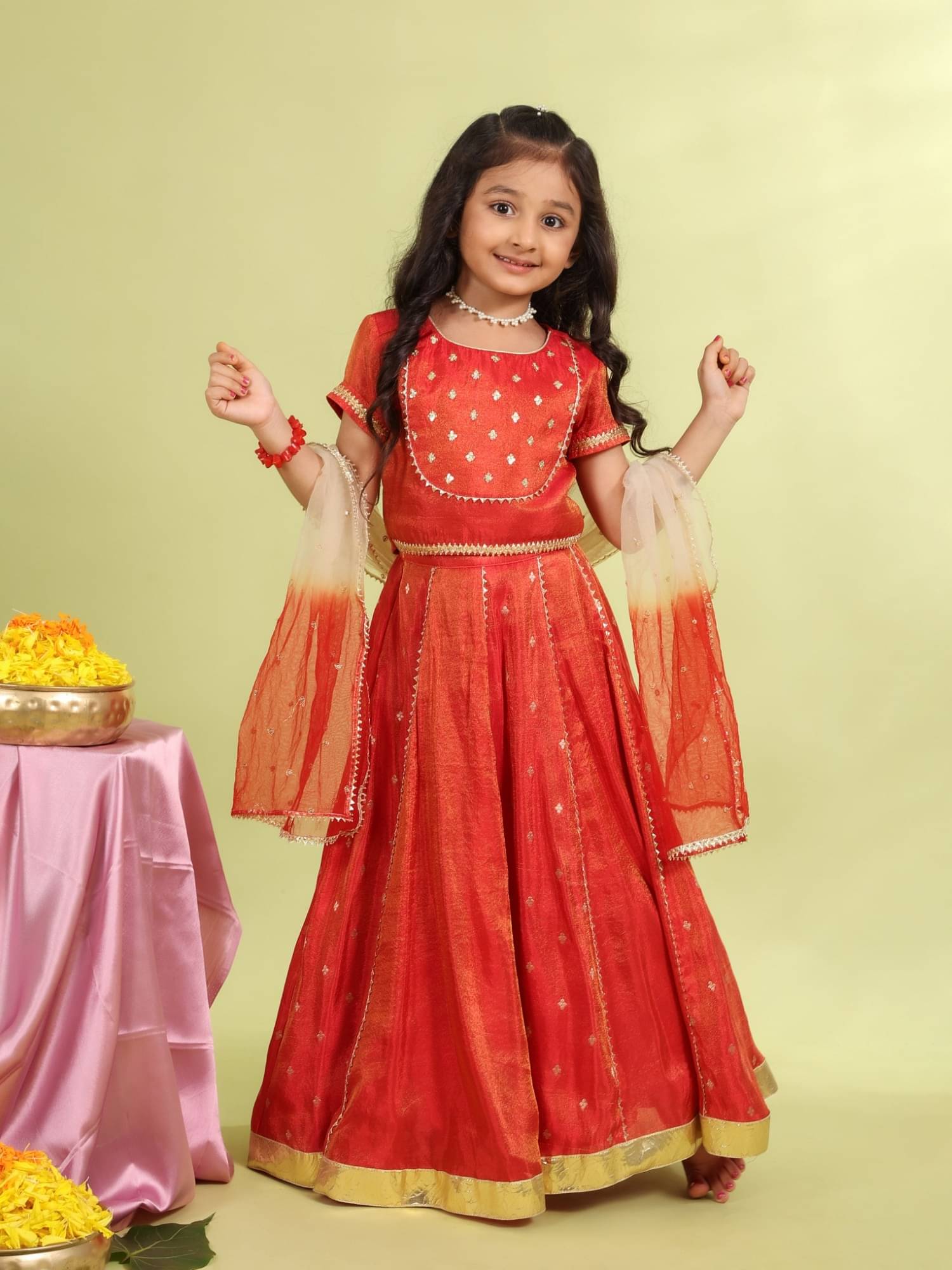     			MASTARANG Tissue Lehenga Choli Set For Girls ( Pack of 1 , Red )