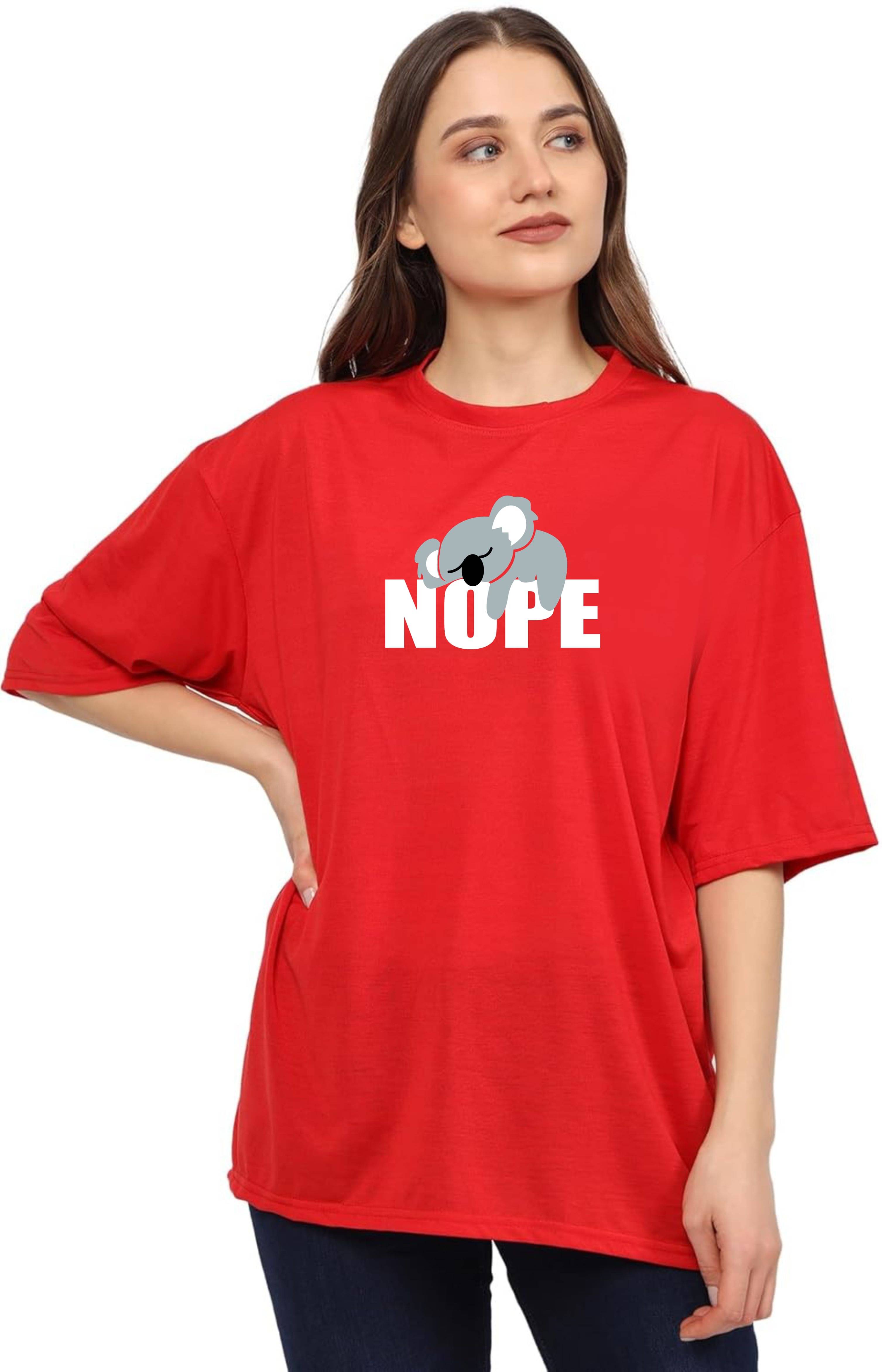 MY Women Cotton Printed Oversized Fit Round Neck T-Shirt ( Red )     			MY Women Cotton Printed Oversized Fit Round Neck T-Shirt ( Red )