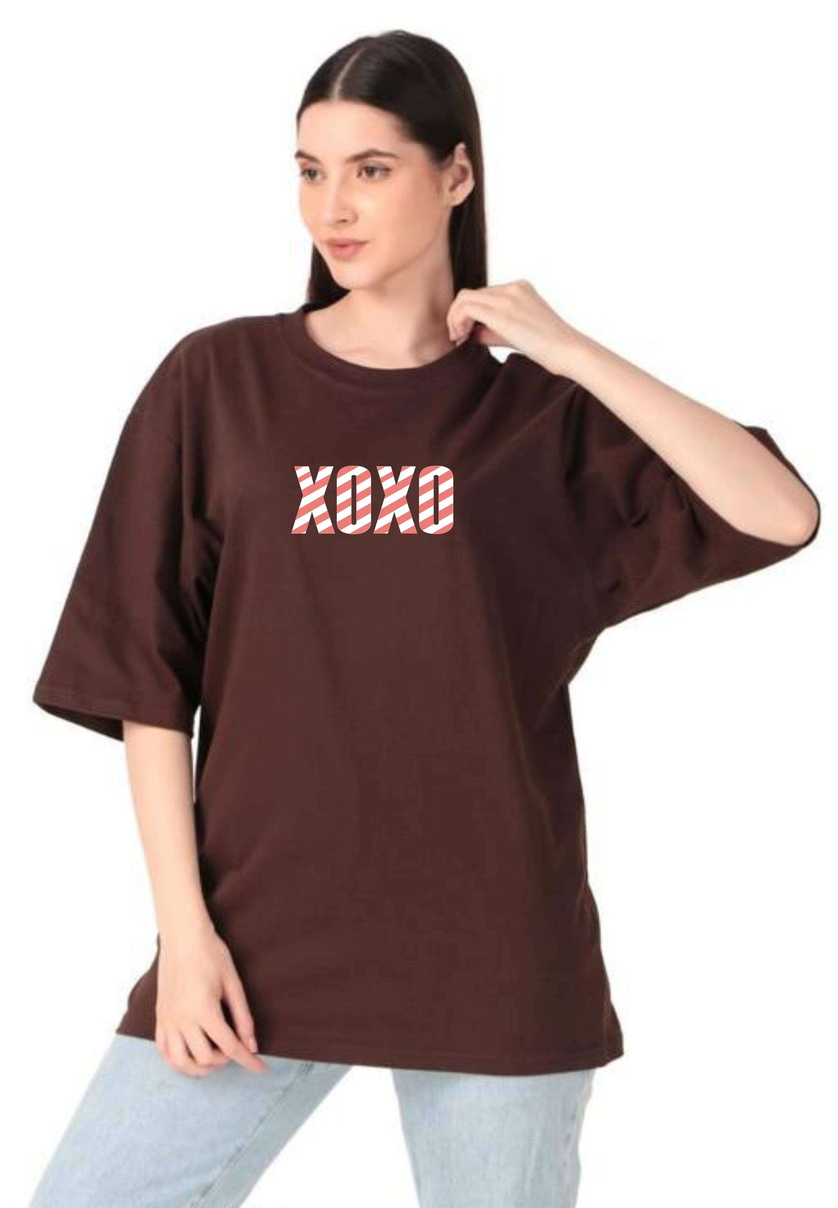     			MYARA Women Cotton Printed Oversized Fit Round Neck T-Shirt ( Brown )