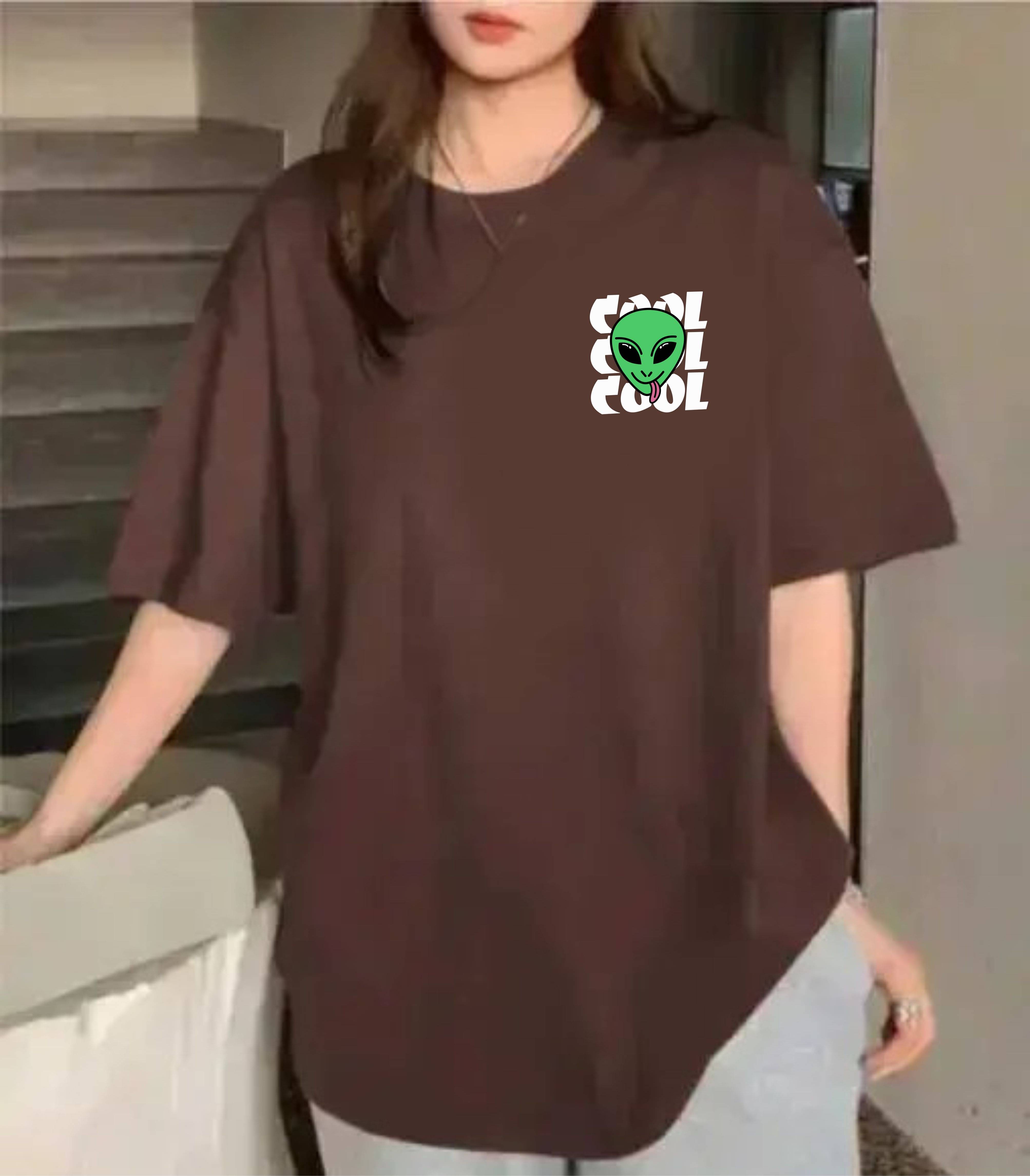 MY Women Cotton Printed Oversized Fit Round Neck T-Shirt ( Brown ) MY Women Cotton Printed Oversized Fit Round Neck T-Shirt ( Brown )