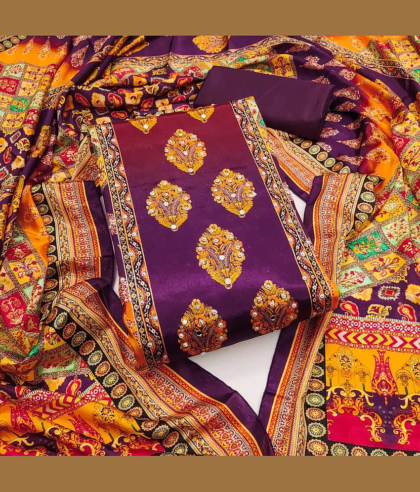 Rangtulika Ethnics Women Chiffon Unstitched Dress Material ( Wine ) - Unstitched Fabrics | Buy online on ZillyBuy