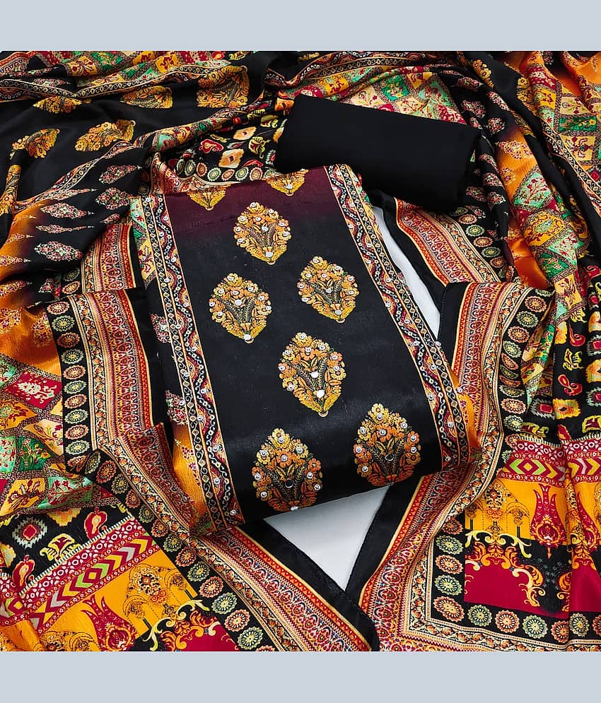 Rangtulika Ethnics Women Chiffon Unstitched Dress Material ( Black ) - Unstitched Fabrics | Buy online on ZillyBuy