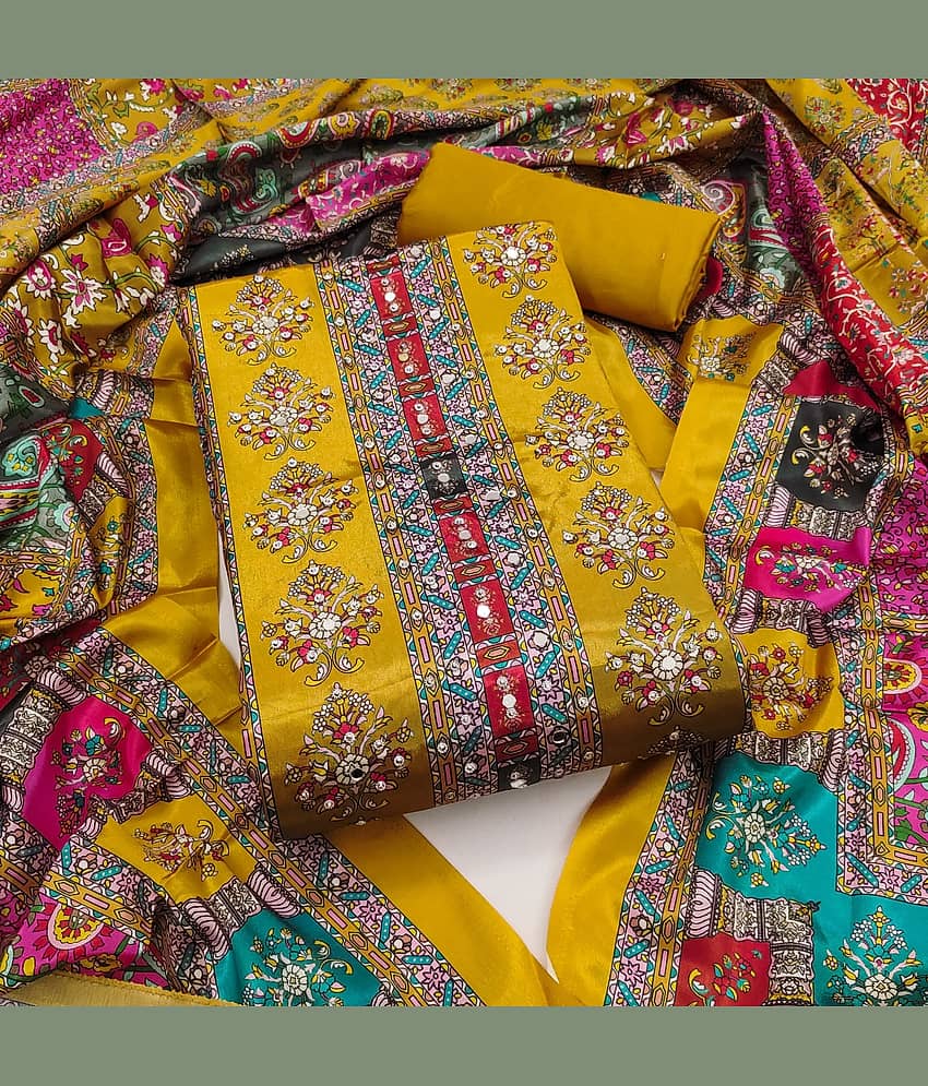 Rangtulika Ethnics Women Chiffon Unstitched Dress Material ( Yellow ) - Unstitched Fabrics | Buy online on ZillyBuy