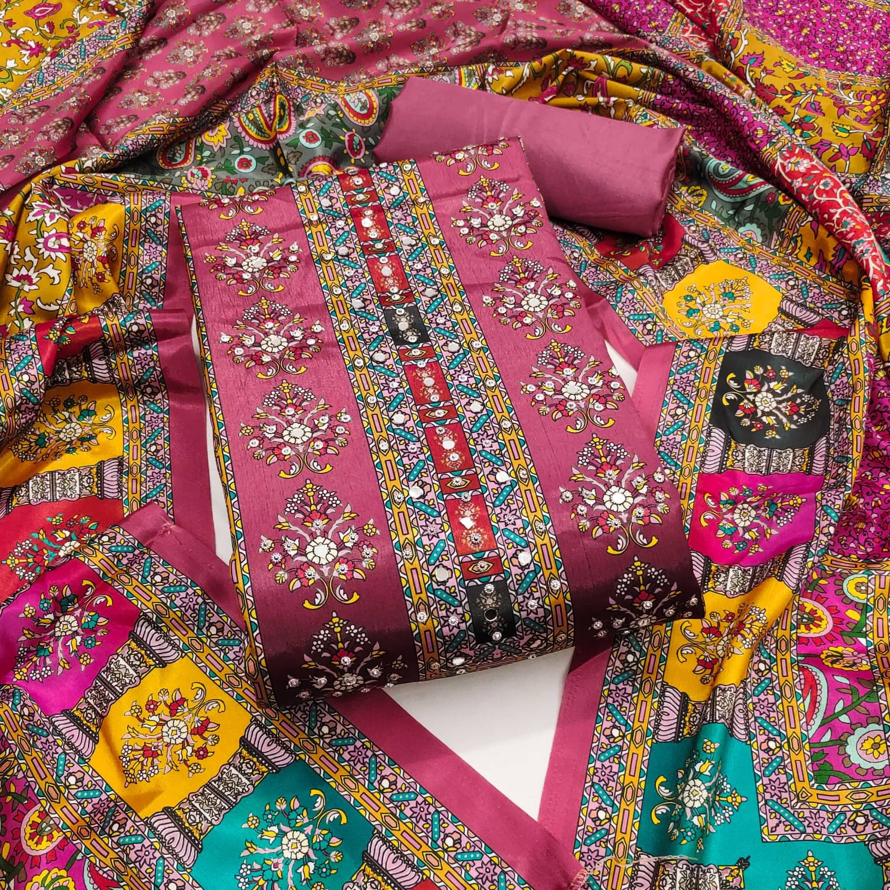 Rangtulika Ethnics Women Chiffon Unstitched Dress Material ( Pink )     			Rangtulika Ethnics Women Chiffon Unstitched Dress Material ( Pink )