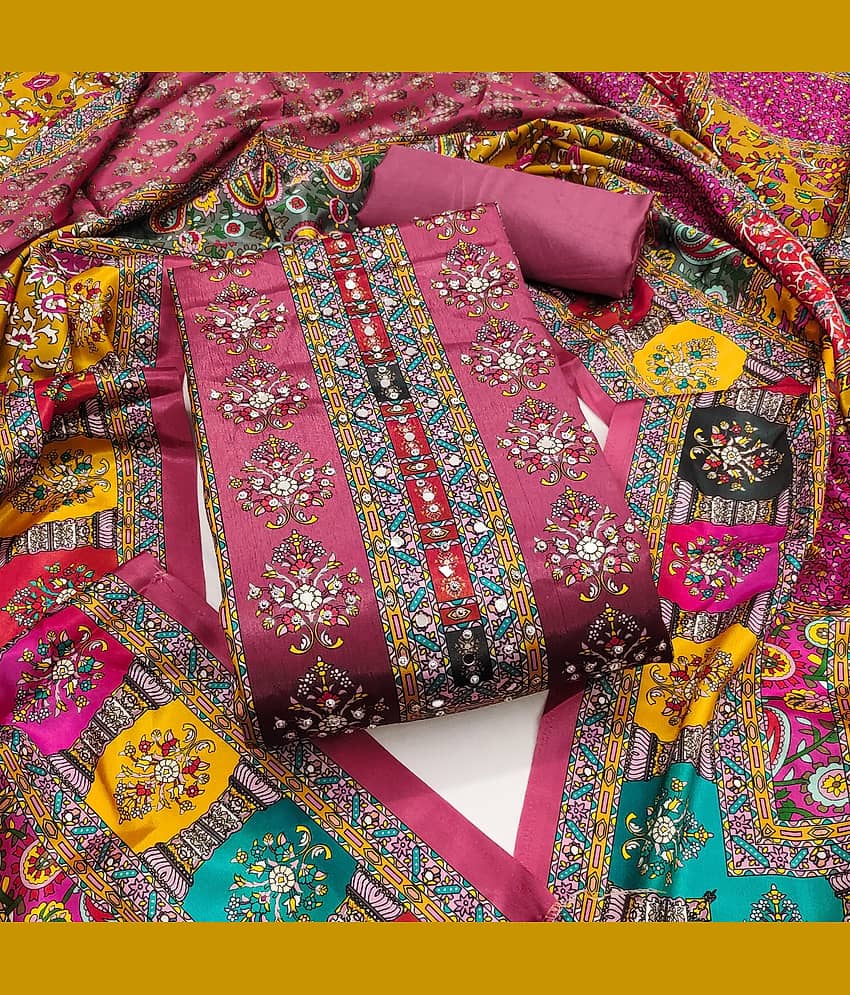 Rangtulika Ethnics Women Chiffon Unstitched Dress Material ( Pink ) - Unstitched Fabrics | Buy online on ZillyBuy