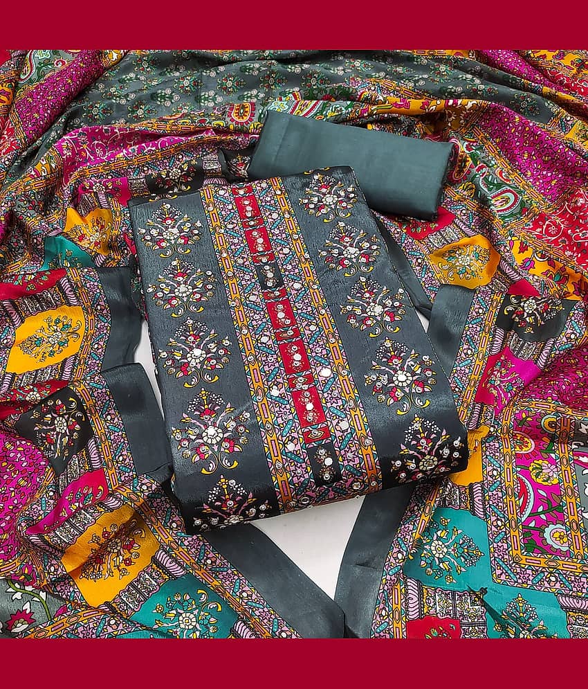Rangtulika Ethnics Women Chiffon Unstitched Dress Material ( Grey ) - Unstitched Fabrics | Buy online on ZillyBuy