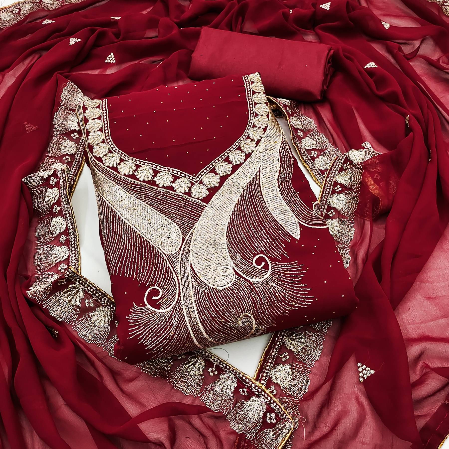     			Rangtulika Ethnics Women Georgette Unstitched Dress Material ( Maroon )