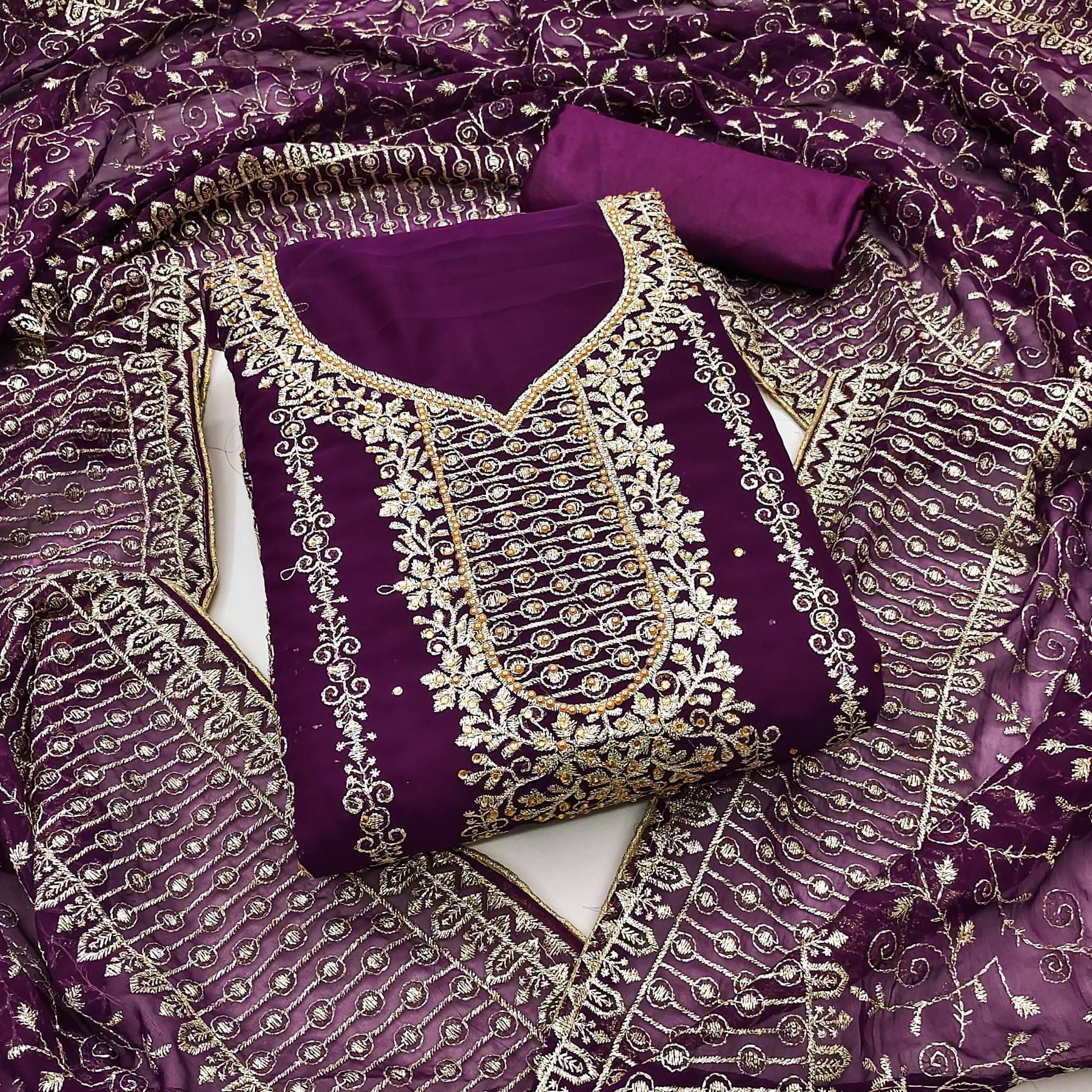 Rangtulika Ethnics Women Georgette Unstitched Dress Material ( Purple ) Rangtulika Ethnics Women Georgette Unstitched Dress Material ( Purple )