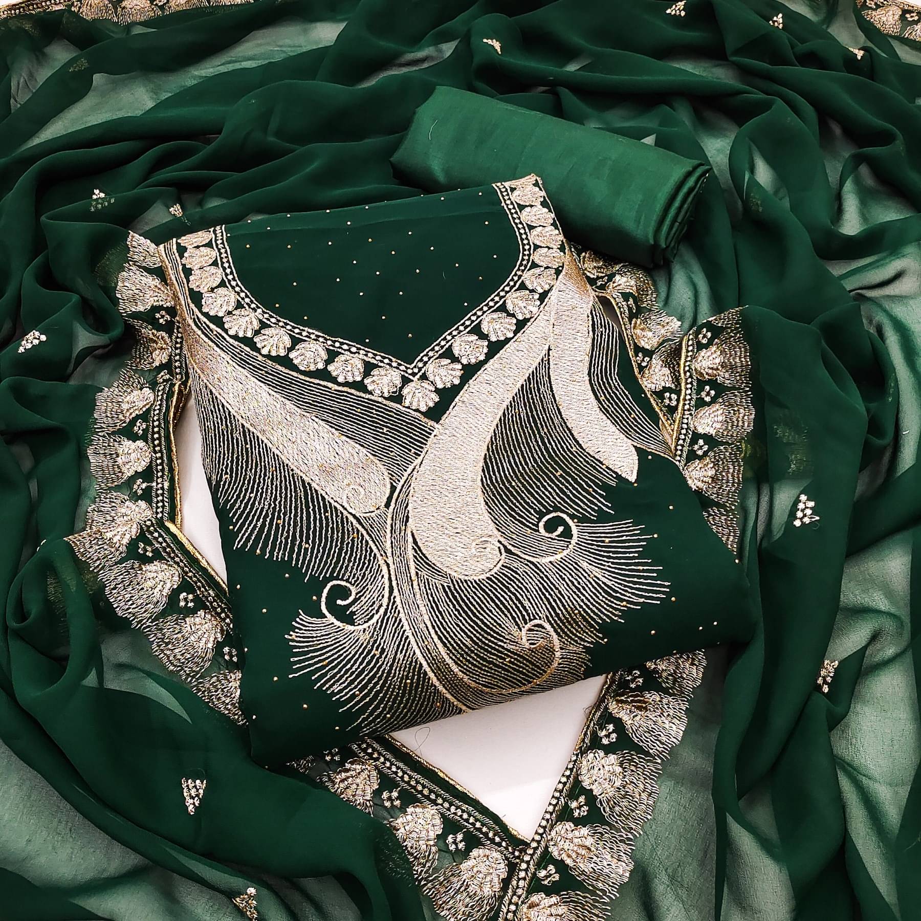 Rangtulika Ethnics Women Georgette Unstitched Dress Material ( Green )     			Rangtulika Ethnics Women Georgette Unstitched Dress Material ( Green )