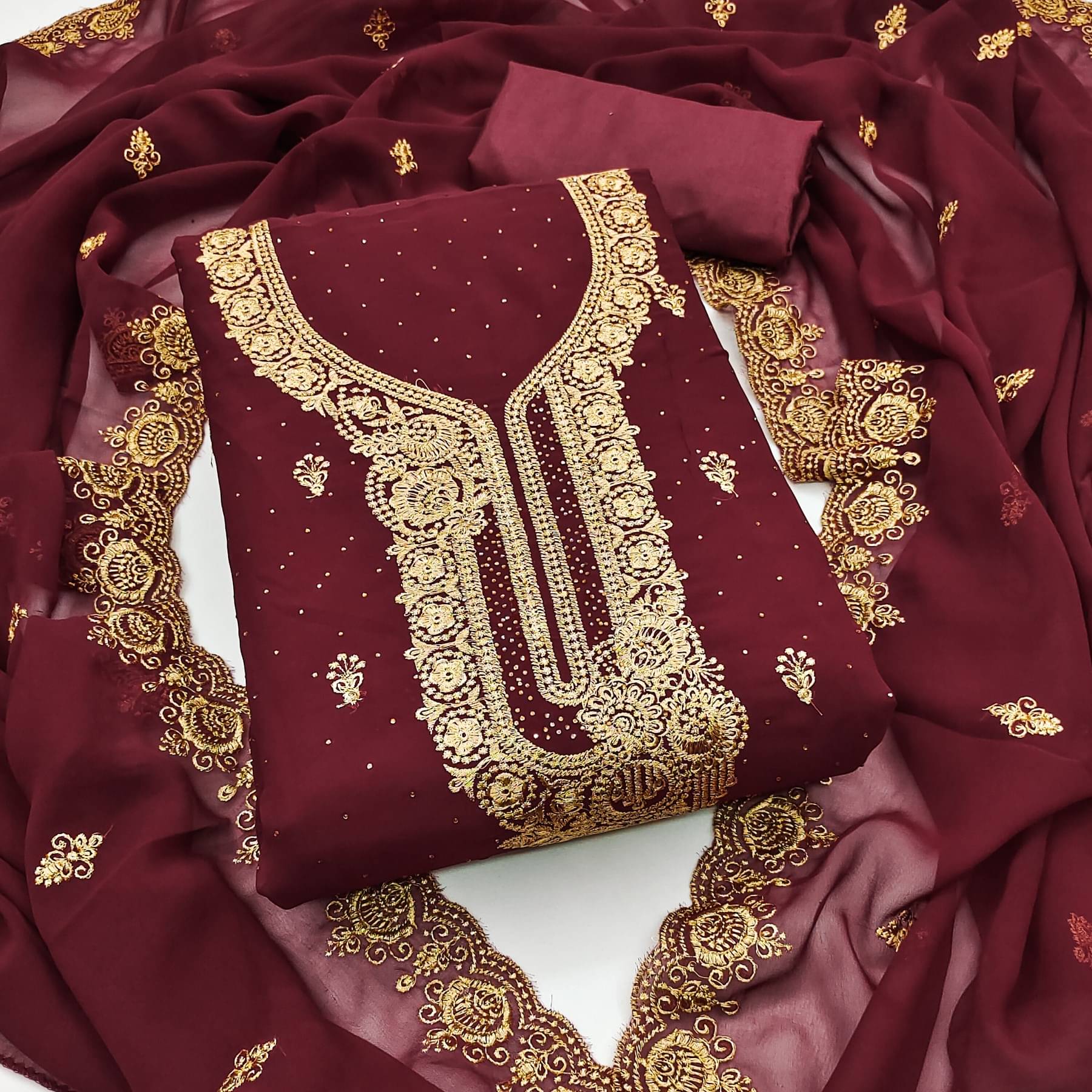 Rangtulika Ethnics Women Georgette Unstitched Dress Material ( Maroon ) Rangtulika Ethnics Women Georgette Unstitched Dress Material ( Maroon )