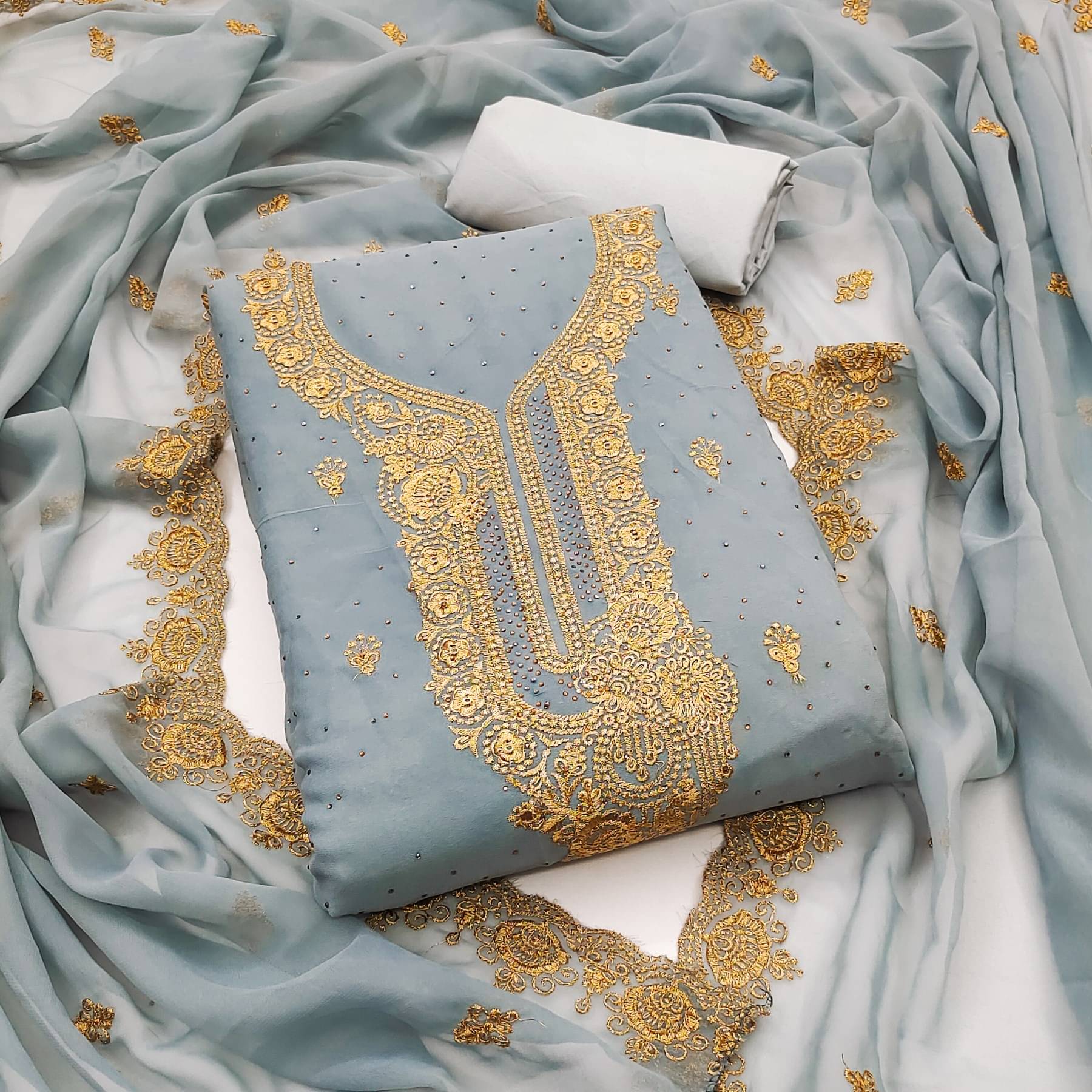     			Rangtulika Ethnics Women Georgette Unstitched Dress Material ( Grey )