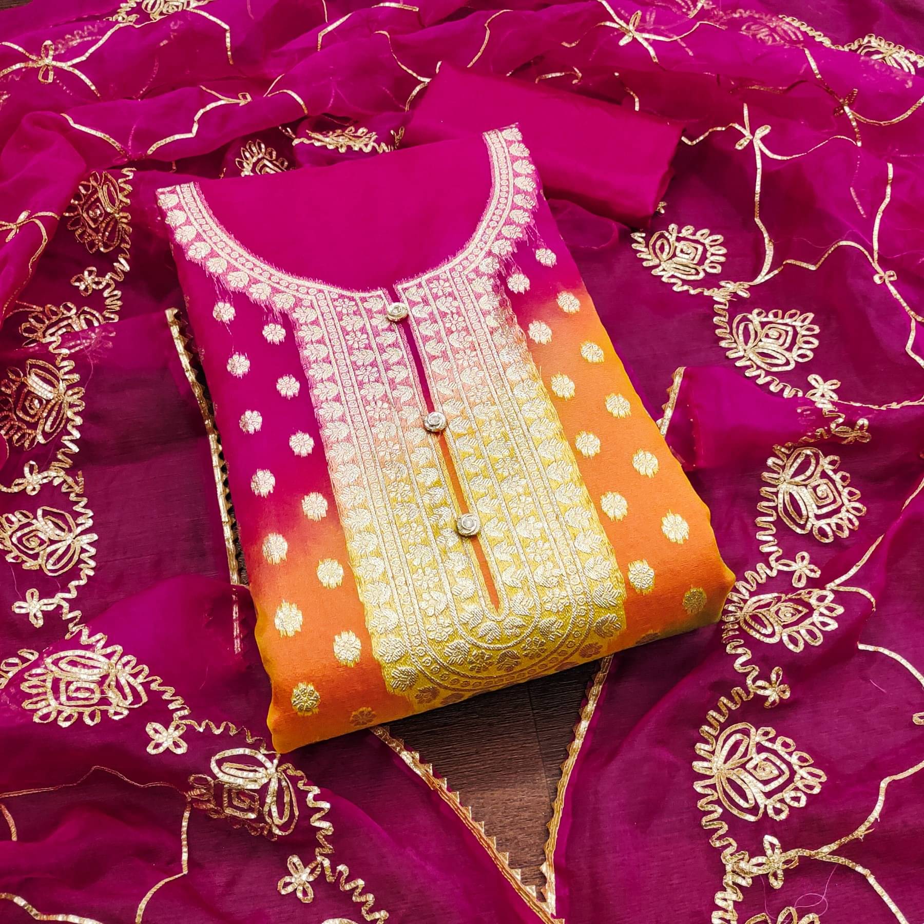     			Rangtulika Ethnics Women Organza Unstitched Dress Material ( Pink )