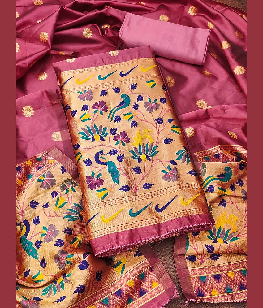Rangtulika Ethnics Women Silk Unstitched Dress Material ( Peach ) - Unstitched Fabrics | Buy online on ZillyBuy