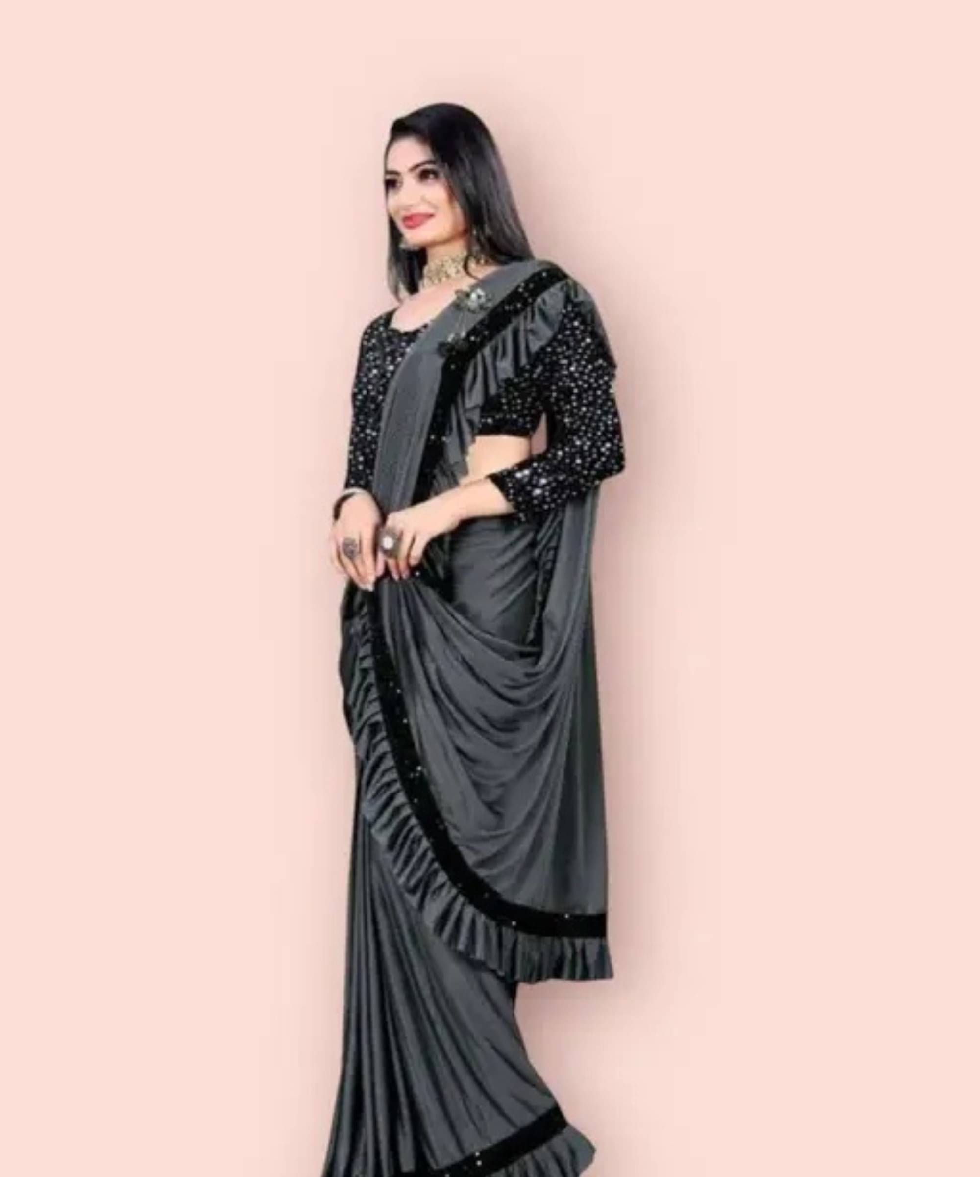 SIMRISH Lycra Embellished With Unstitched Blouse Piece ( Grey ) SIMRISH Lycra Embellished With Unstitched Blouse Piece ( Grey )