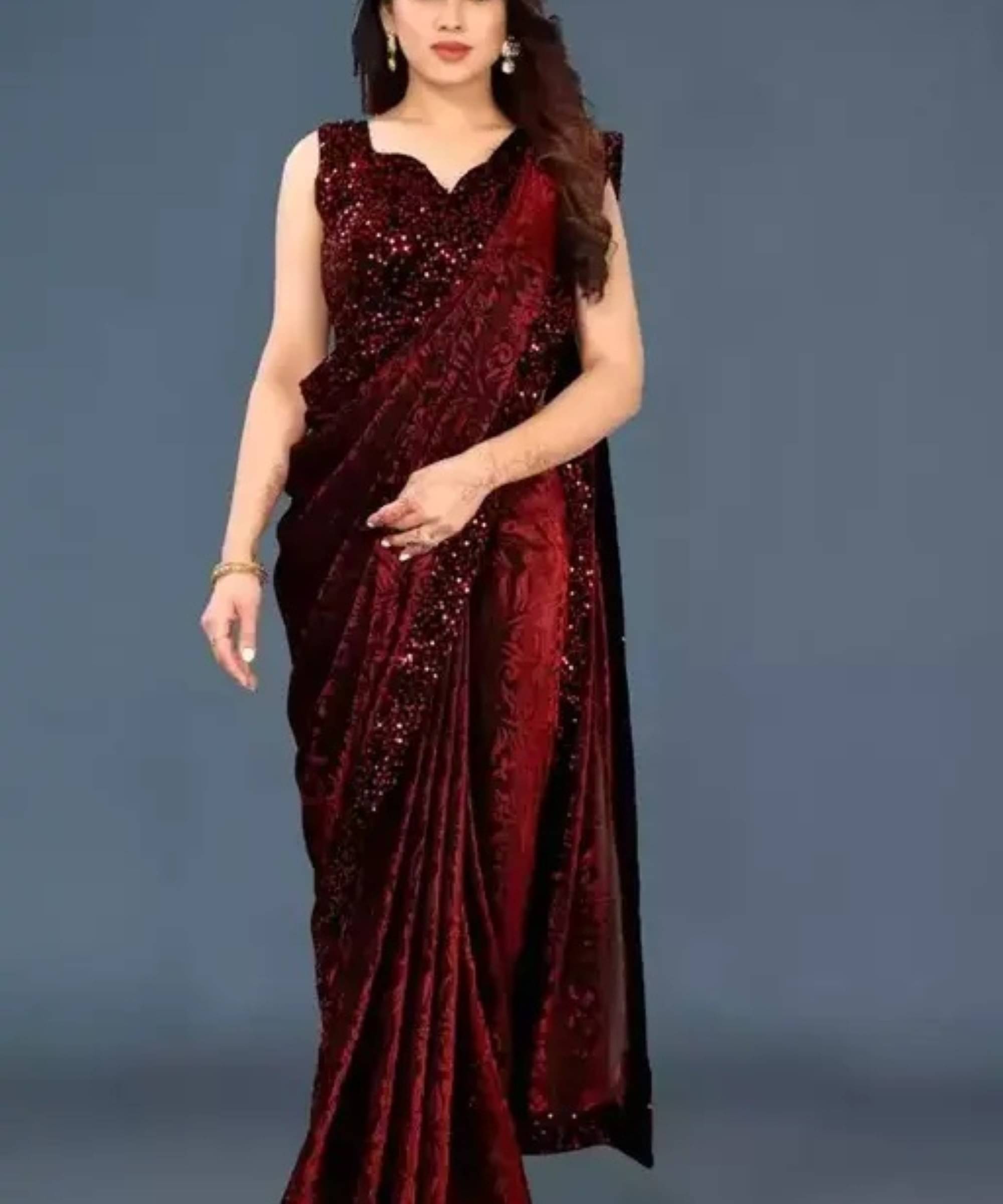     			SIMRISH Lycra Embellished Saree With Unstitched Blouse Piece ( Maroon )