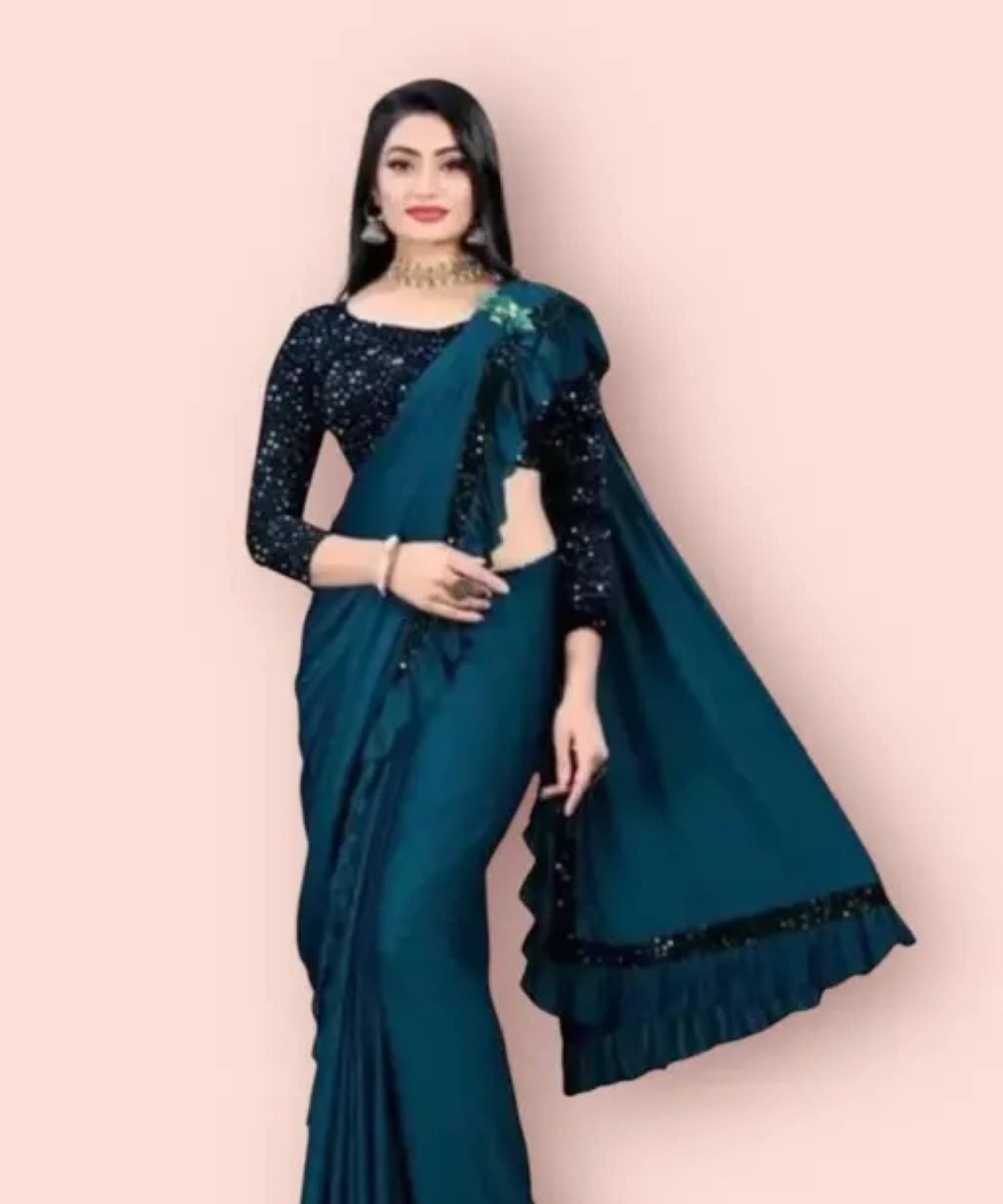     			SIMRISH Lycra Embellished Saree With Unstitched Blouse Piece ( Teal )