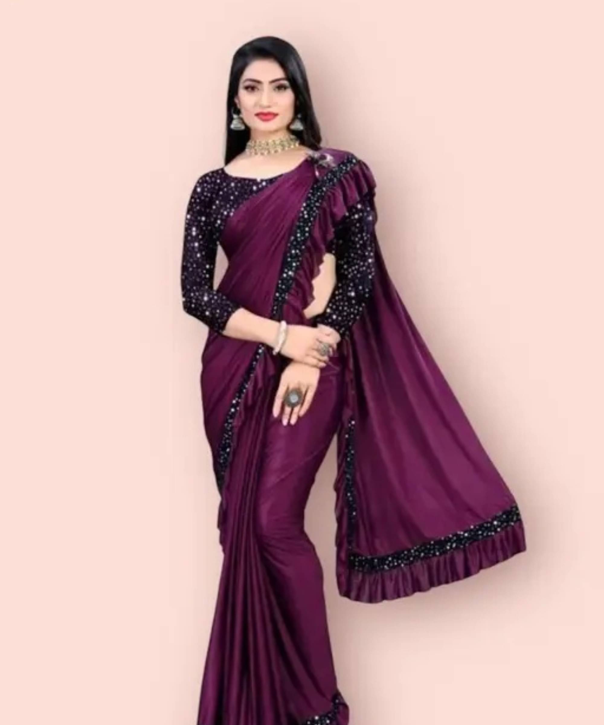     			SIMRISH Lycra Embellished Saree With Unstitched Blouse Piece ( Indigo )