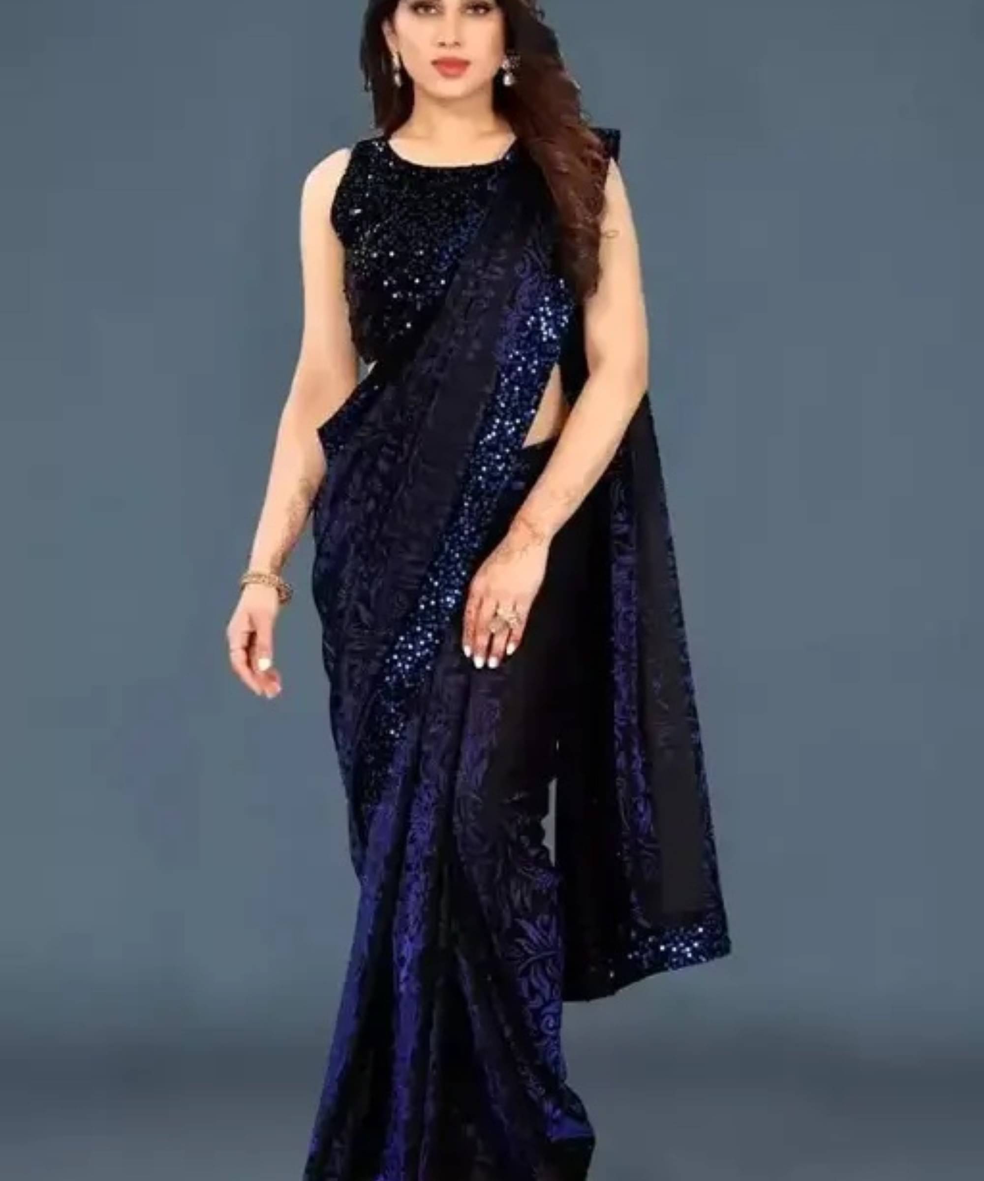 SIMRISH Lycra Embellished With Unstitched Blouse Piece ( Navy Blue ) SIMRISH Lycra Embellished With Unstitched Blouse Piece ( Navy Blue )