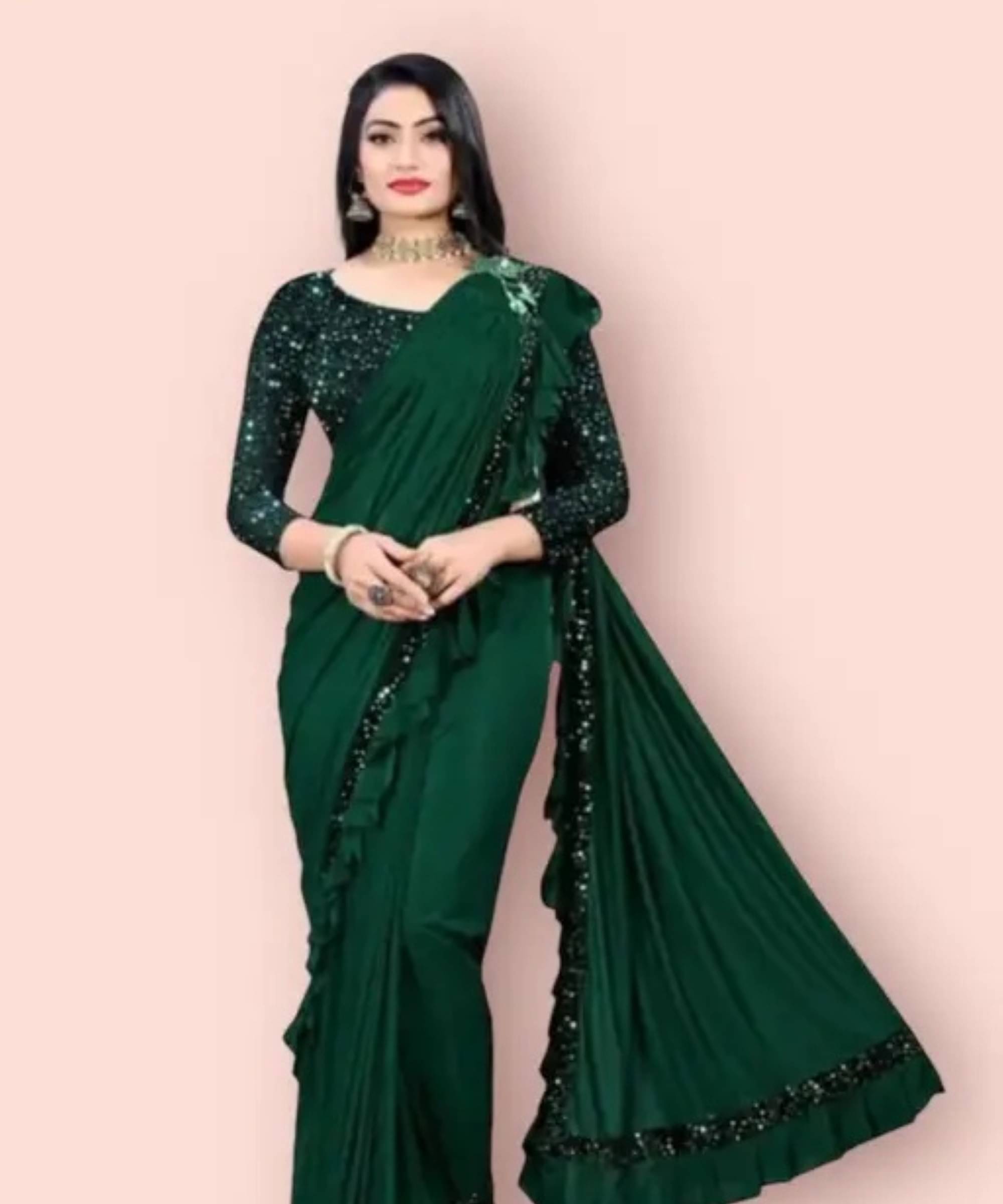 SIMRISH Lycra Embellished Saree With Unstitched Blouse Piece ( Green ) SIMRISH Lycra Embellished Saree With Unstitched Blouse Piece ( Green )