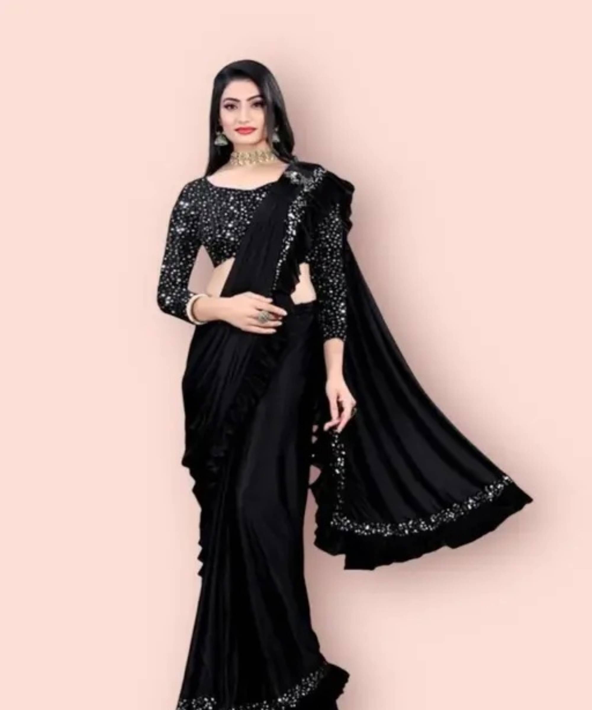     			SIMRISH Lycra Embellished Saree With Unstitched Blouse Piece ( Black )