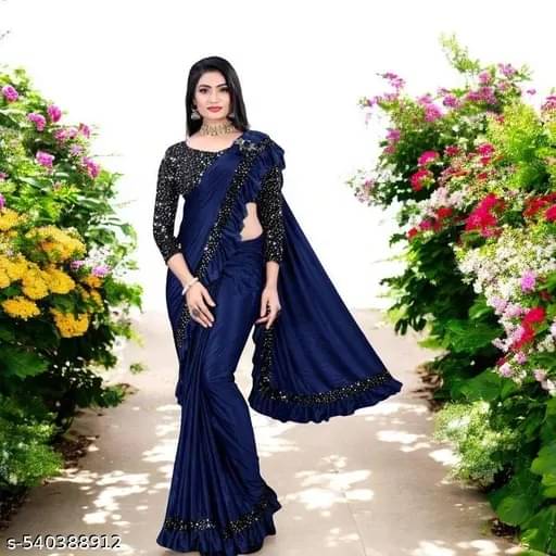     			SIMRISH Lycra Self Design Saree With Unstitched Blouse Piece ( Navy Blue )