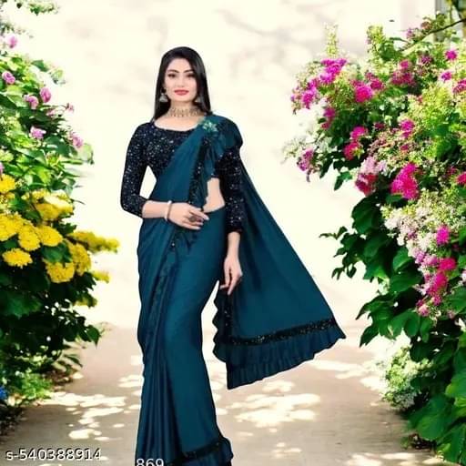 SIMRISH Lycra Self Design Saree With Unstitched Blouse Piece ( Teal ) SIMRISH Lycra Self Design Saree With Unstitched Blouse Piece ( Teal )
