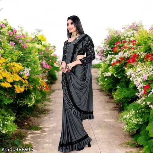 SIMRISH Lycra Self Design With Unstitched Blouse Piece ( Grey ) SIMRISH Lycra Self Design With Unstitched Blouse Piece ( Grey )