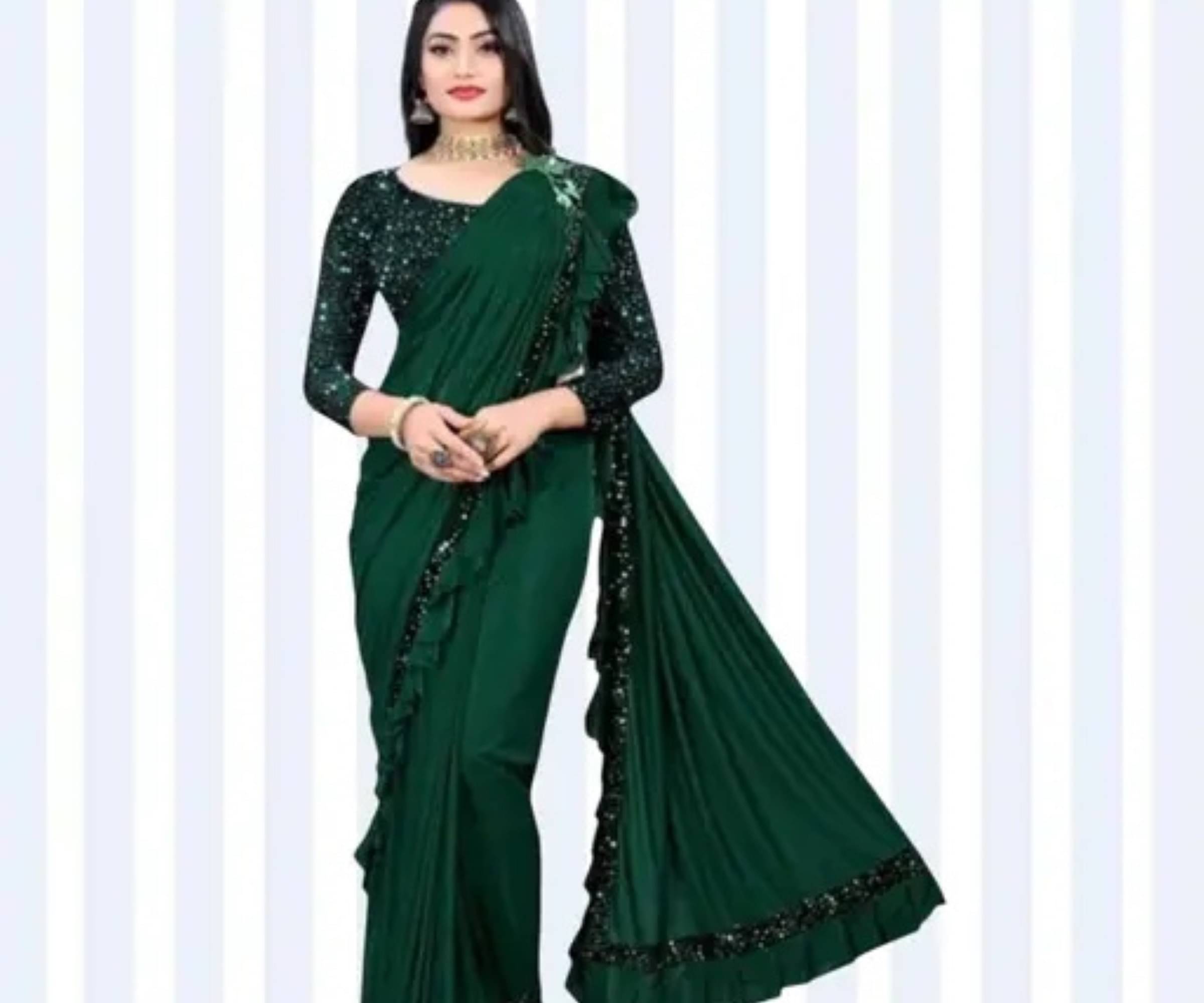 SIMRISH Lycra Self Design Saree With Unstitched Blouse Piece ( Green ) SIMRISH Lycra Self Design Saree With Unstitched Blouse Piece ( Green )