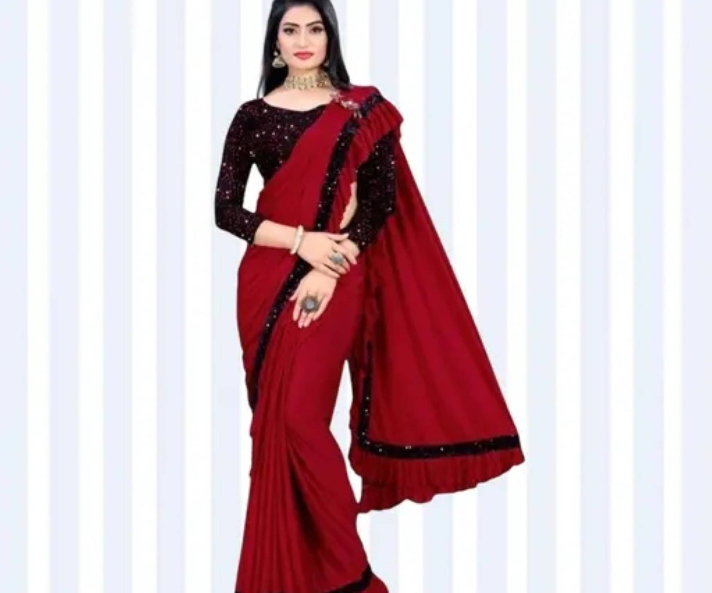     			SIMRISH Lycra Self Design Saree With Unstitched Blouse Piece ( Red )