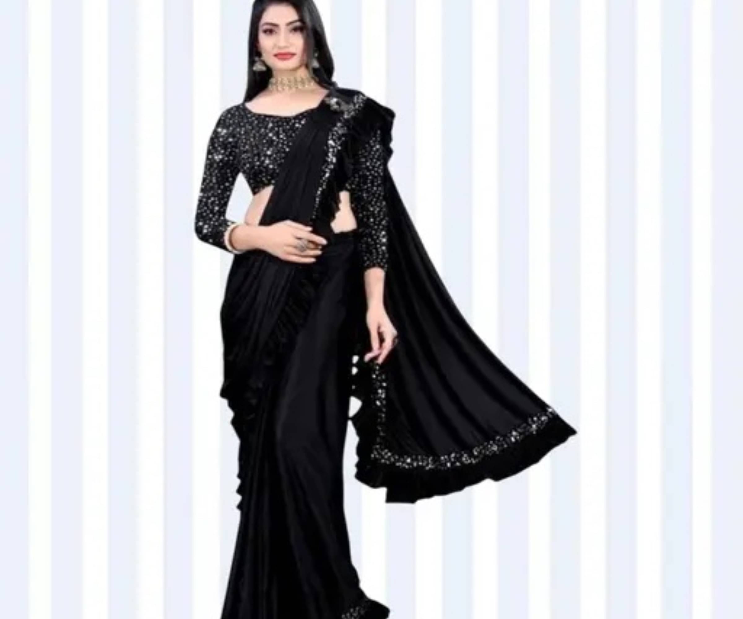     			SIMRISH Lycra Self Design Saree With Unstitched Blouse Piece ( Black )