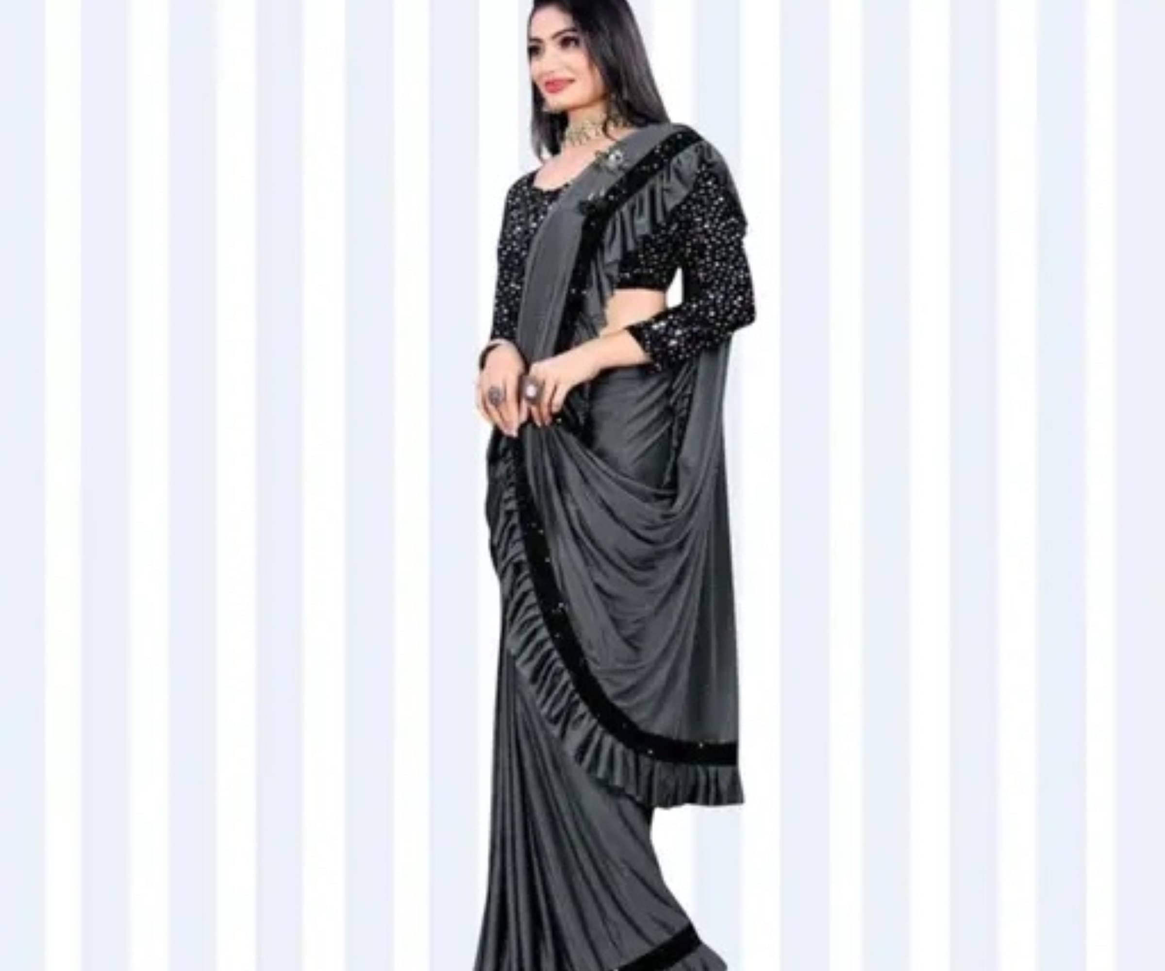SIMRISH Lycra Self Design Saree With Unstitched Blouse Piece ( Grey ) SIMRISH Lycra Self Design Saree With Unstitched Blouse Piece ( Grey )
