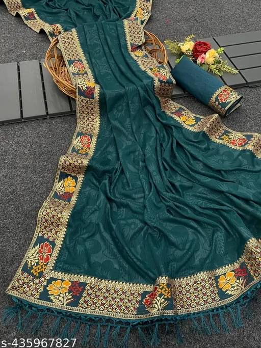 SIMRISH Lycra Self Design With Unstitched Blouse Piece ( Teal ) SIMRISH Lycra Self Design With Unstitched Blouse Piece ( Teal )