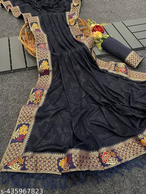 SIMRISH Lycra Self Design Saree With Unstitched Blouse Piece ( Navy Blue ) SIMRISH Lycra Self Design Saree With Unstitched Blouse Piece ( Navy Blue )