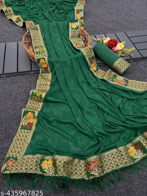 SIMRISH Lycra Self Design With Unstitched Blouse Piece ( Green ) SIMRISH Lycra Self Design With Unstitched Blouse Piece ( Green )
