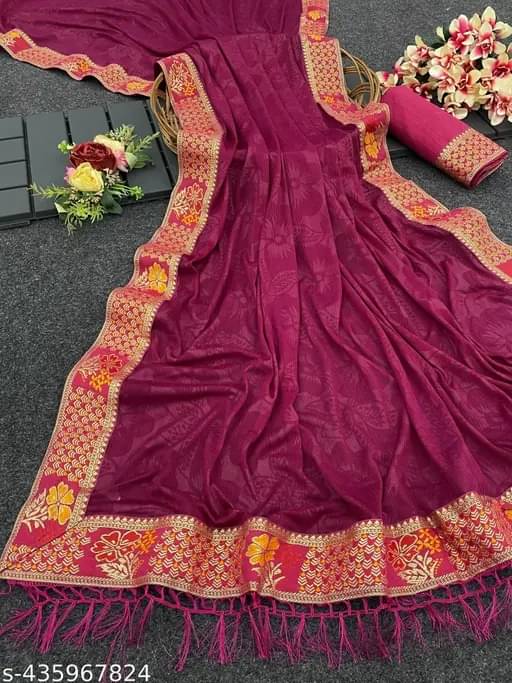 SIMRISH Lycra Self Design Saree With Unstitched Blouse Piece ( Rani ) SIMRISH Lycra Self Design Saree With Unstitched Blouse Piece ( Rani )