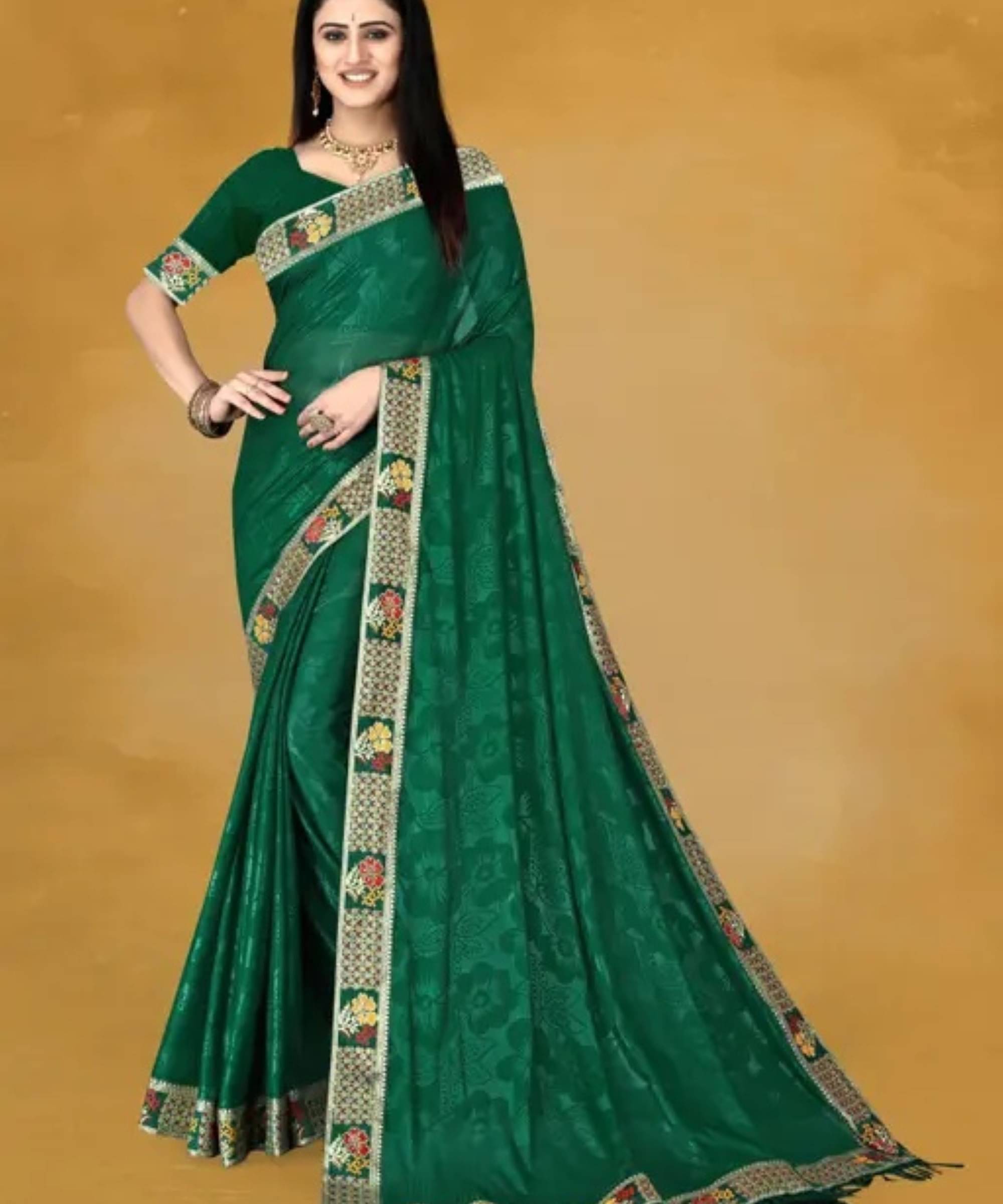 SIMRISH Lycra Self Design Saree With Unstitched Blouse Piece ( Green ) SIMRISH Lycra Self Design Saree With Unstitched Blouse Piece ( Green )