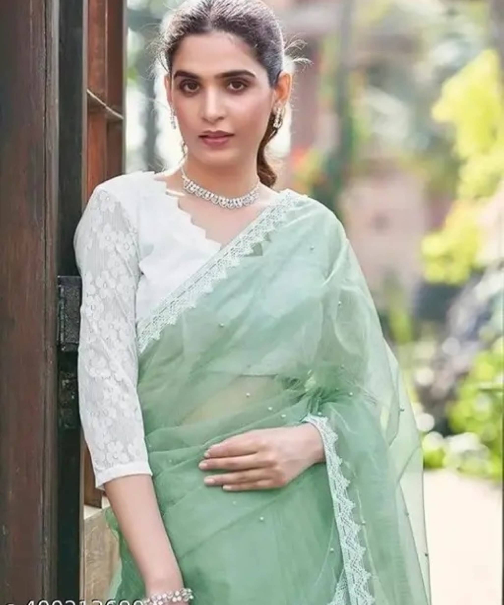 SIMRISH NET Self Design With Unstitched Blouse Piece ( Lime Green ) SIMRISH NET Self Design With Unstitched Blouse Piece ( Lime Green )