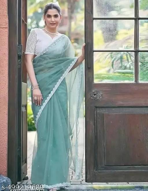 SIMRISH Net Self Design Saree With Unstitched Blouse Piece ( LightBLue ) SIMRISH Net Self Design Saree With Unstitched Blouse Piece ( LightBLue )