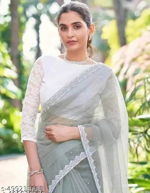 SIMRISH Net Self Design Saree With Unstitched Blouse Piece ( Grey ) SIMRISH Net Self Design Saree With Unstitched Blouse Piece ( Grey )