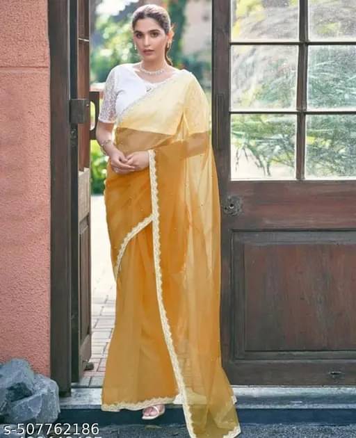 SIMRISH Net Embellished With Unstitched Blouse Piece ( Yellow ) SIMRISH Net Embellished With Unstitched Blouse Piece ( Yellow )