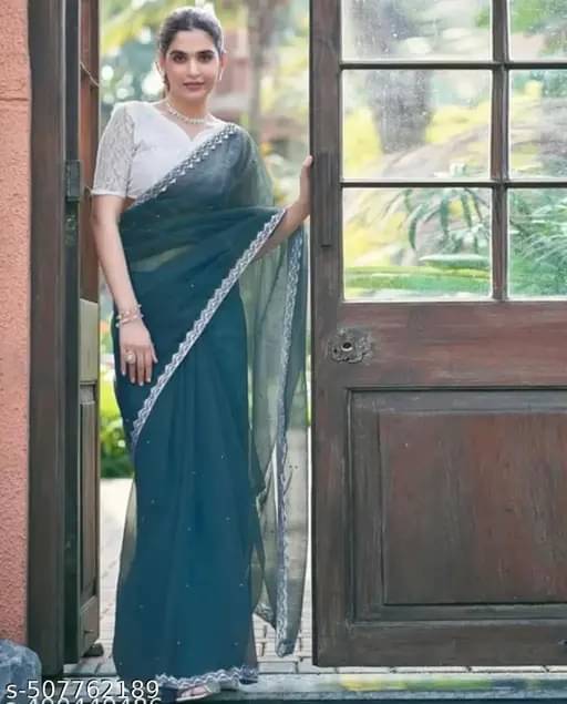 SIMRISH Net Embellished With Unstitched Blouse Piece ( Teal ) SIMRISH Net Embellished With Unstitched Blouse Piece ( Teal )