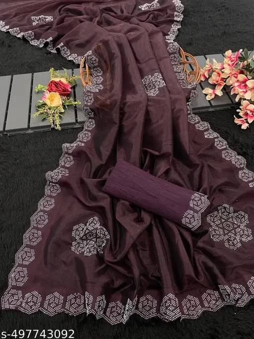     			SIMRISH Net Self Design With Unstitched Blouse Piece ( Wine )