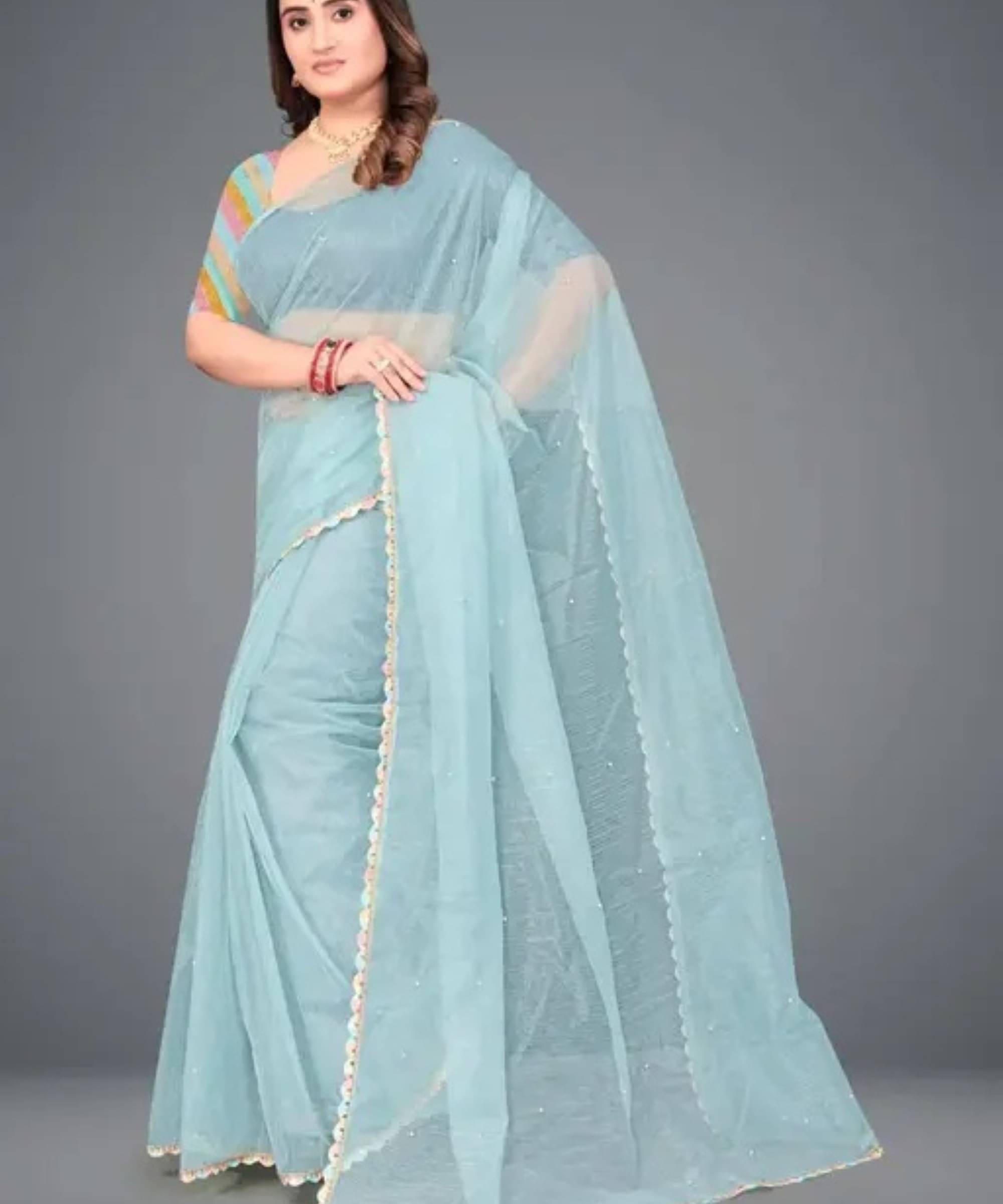 SIMRISH Net Self Design With Unstitched Blouse Piece ( LightBLue ) SIMRISH Net Self Design With Unstitched Blouse Piece ( LightBLue )