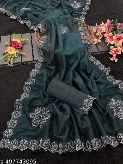 SIMRISH Net Self Design With Unstitched Blouse Piece ( Teal ) SIMRISH Net Self Design With Unstitched Blouse Piece ( Teal )