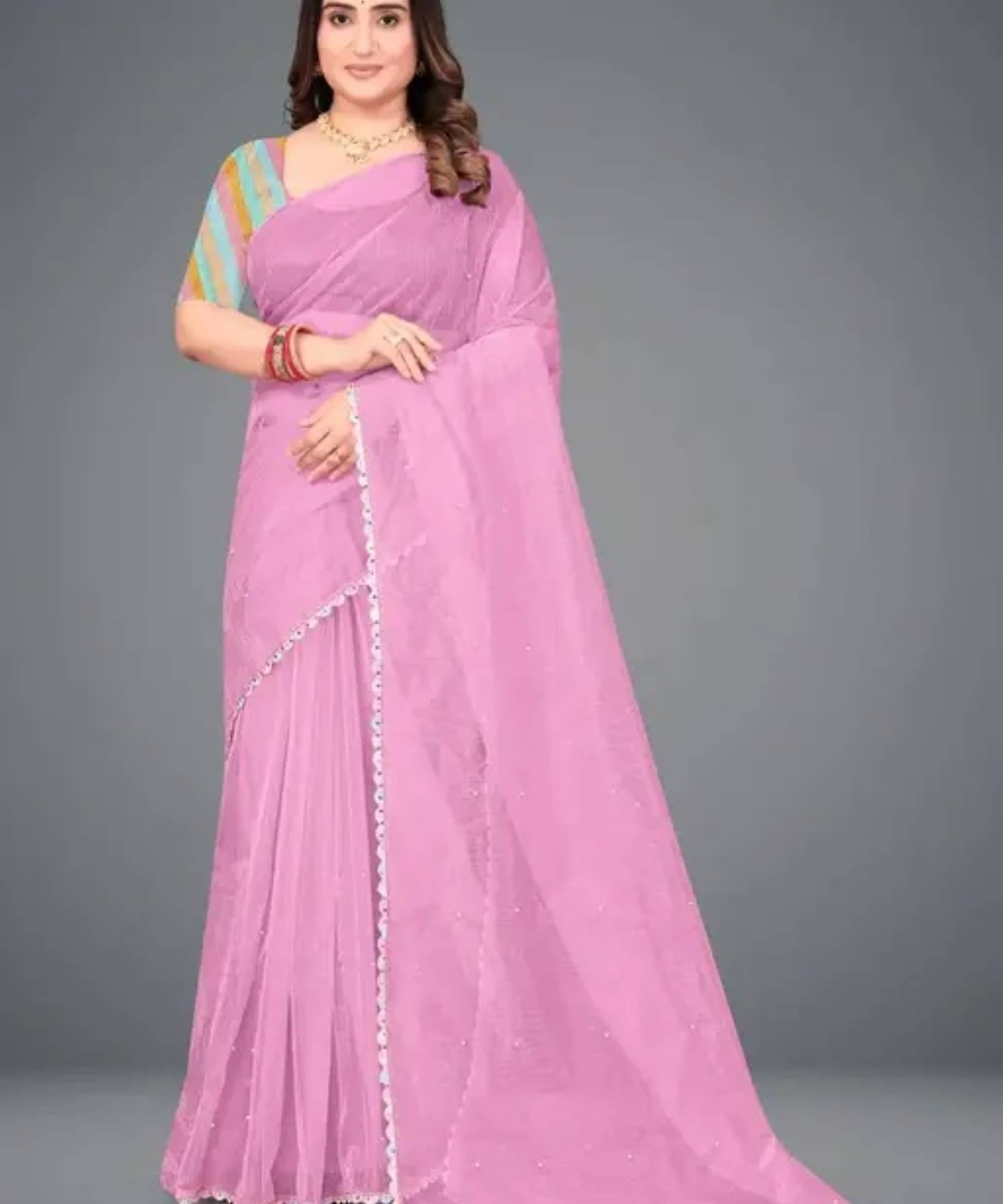 SIMRISH Net Self Design With Unstitched Blouse Piece ( Pink ) SIMRISH Net Self Design With Unstitched Blouse Piece ( Pink )