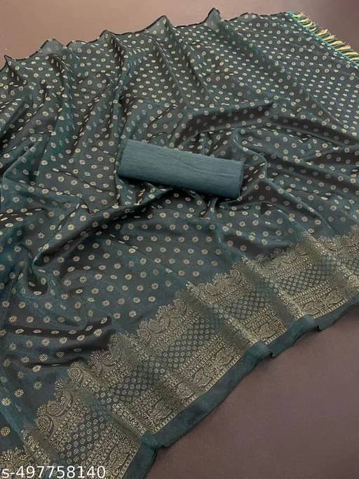     			SIMRISH Nylon Self Design Saree With Unstitched Blouse Piece ( Teal )
