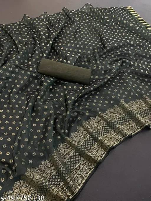     			SIMRISH Nylon Self Design Saree With Unstitched Blouse Piece ( Green )